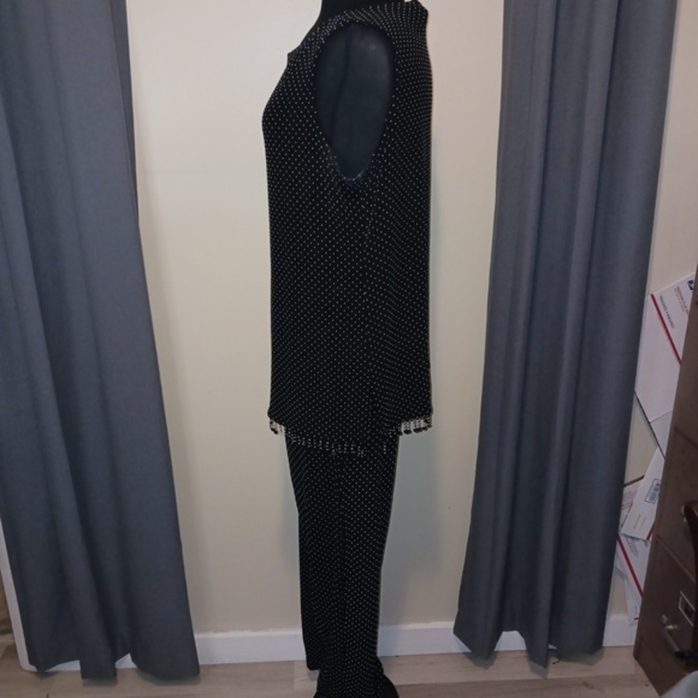 Ronni Nicole by Ouida Black White‎ Slinky Polka Dot Sleeveless Top Pants Set 14